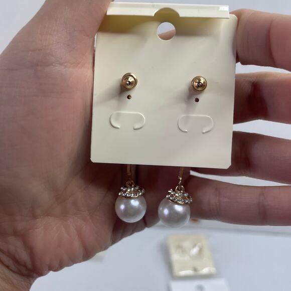 NWT Lot Of 3 Earrings Piercing Gold Pearl Dangling Gemstone Flower Shiny - Picture 3 of 10